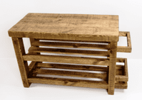 Rustic wooden shoe rack with seat and umbrella stand up to 8 - 10 pairs